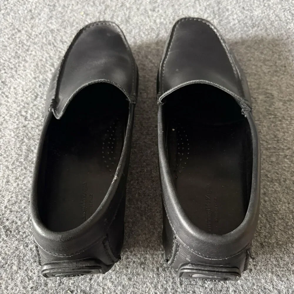 Ermenegildo Zegna Black Leather Venetian Driving Loafers Slip On Shoe Men's 11.5